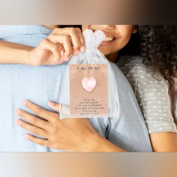 2 Pack- Pocket Hug Keepsake Pink Heart Shape Natural Stone & Encouraging Card - Picture 3 of 8